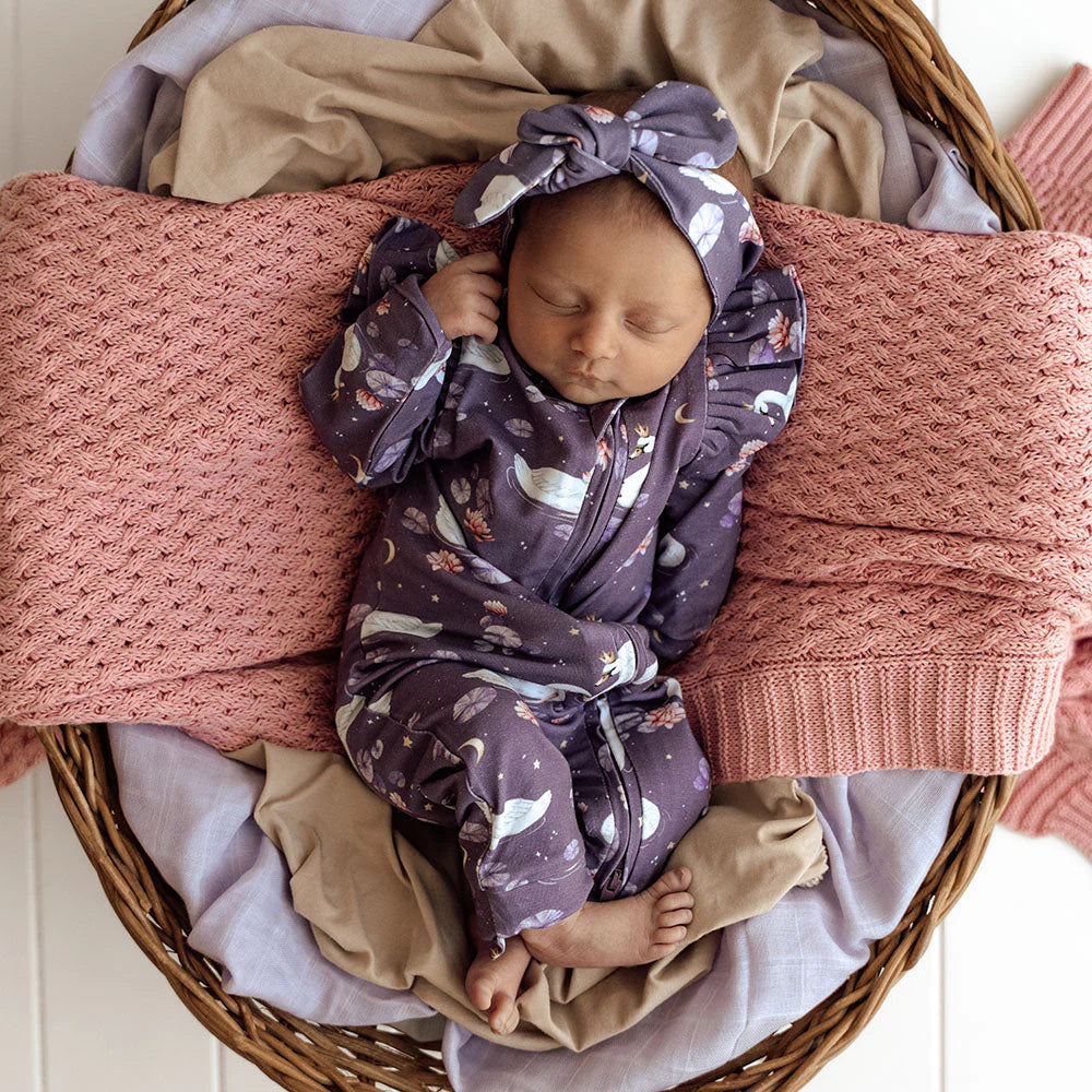 Midnight Swan Organic Snugglesuit Convertible Romper with Frill