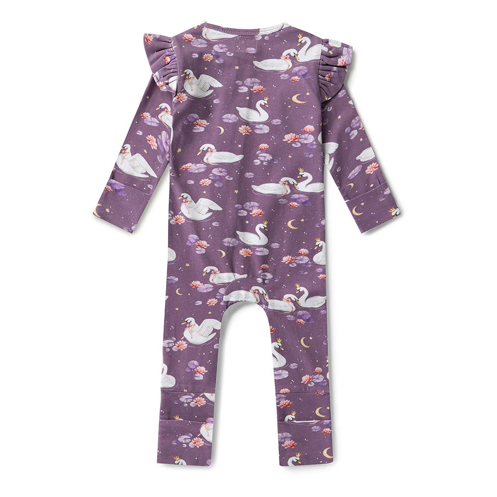 Midnight Swan Organic Snugglesuit Convertible Romper with Frill