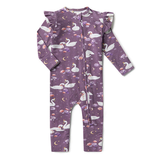 Midnight Swan Organic Snugglesuit Convertible Romper with Frill